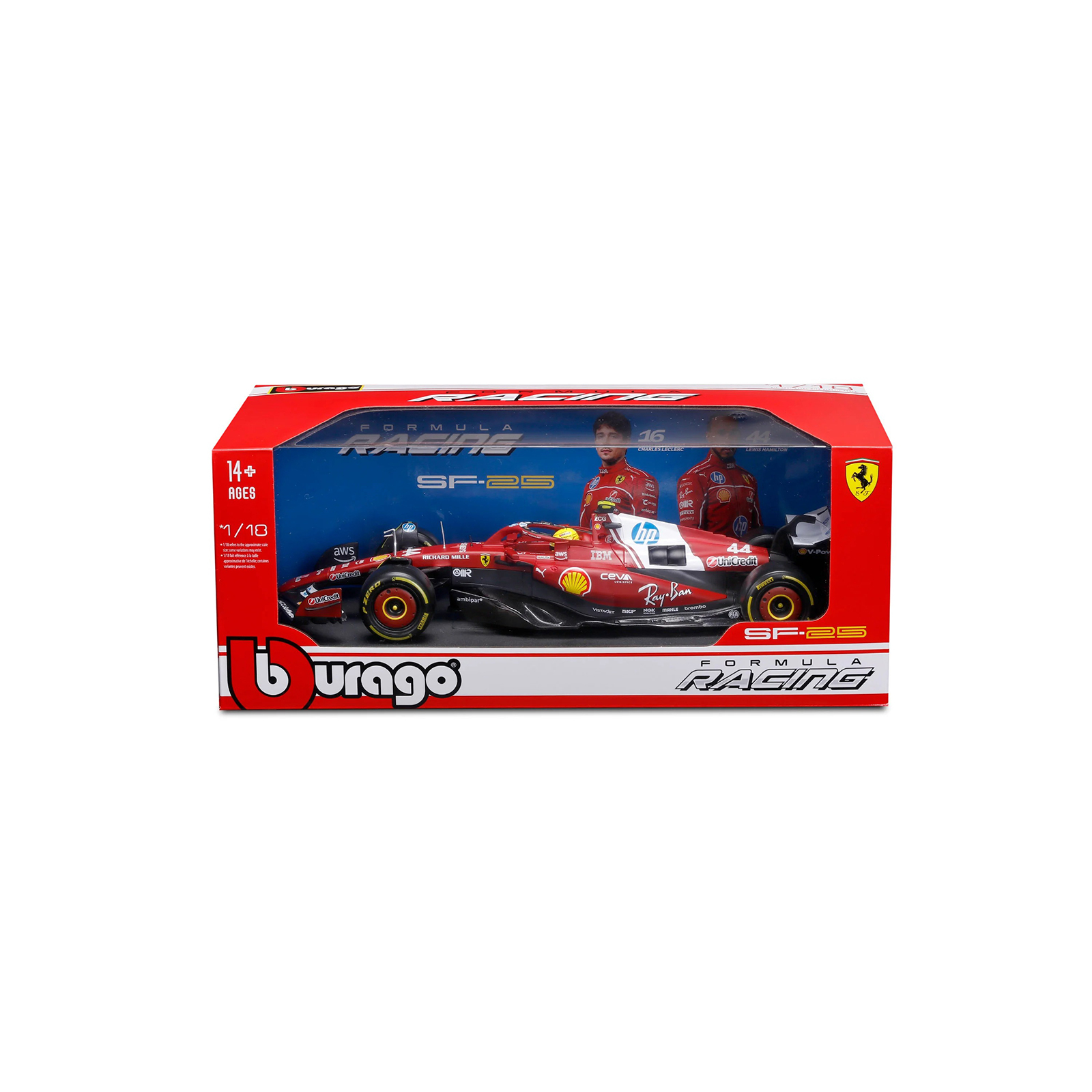 Bburago Ferrari SF-25 #44 Lewis Hamilton 2025 F1 1:18 diecast model car in original packaging box