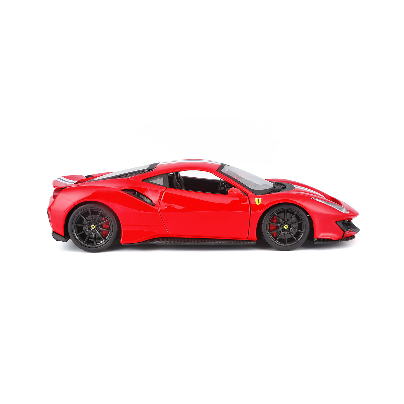 Ferrari 488 Pista R&P Red 1:24 diecast model car opposite side view, showing aerodynamic shape and detailed exterior finish