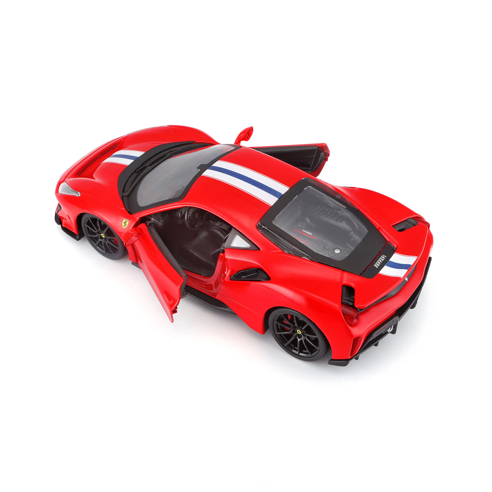 Ferrari 488 Pista R&P Red 1:24 diecast model car with opening door, highlighting detailed interior and cockpit design