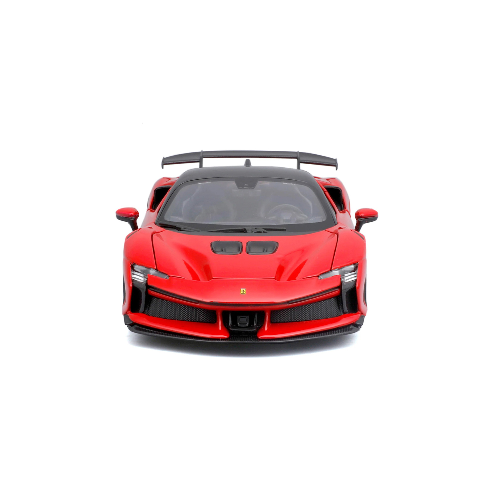 Front view of Ferrari SF90 XX Stradale 1:24 diecast model car in red, featuring aggressive grille, headlights, and detailed front design