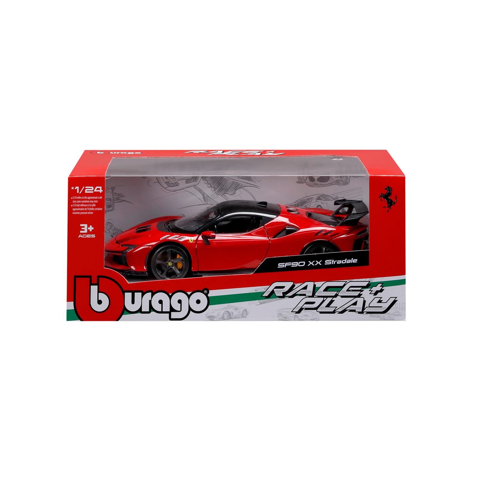Bburago Ferrari SF90 XX Stradale 1:24 diecast model car in original packaging box, red Race and Play series display