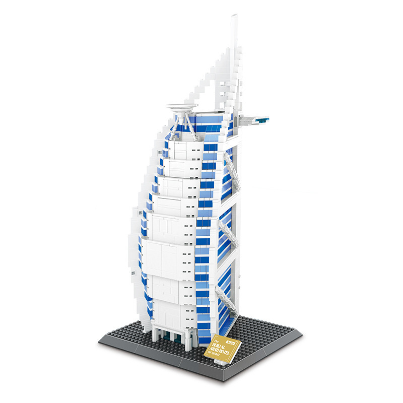 Burj Al Arab Hotel Dubai building blocks model finished display, sail shaped architecture set for desk decor and collection