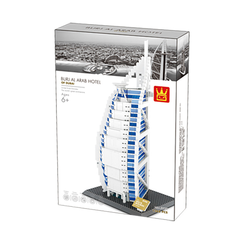 WANGE Burj Al Arab Hotel building blocks set packaging box, architecture model kit with detailed design for building and display