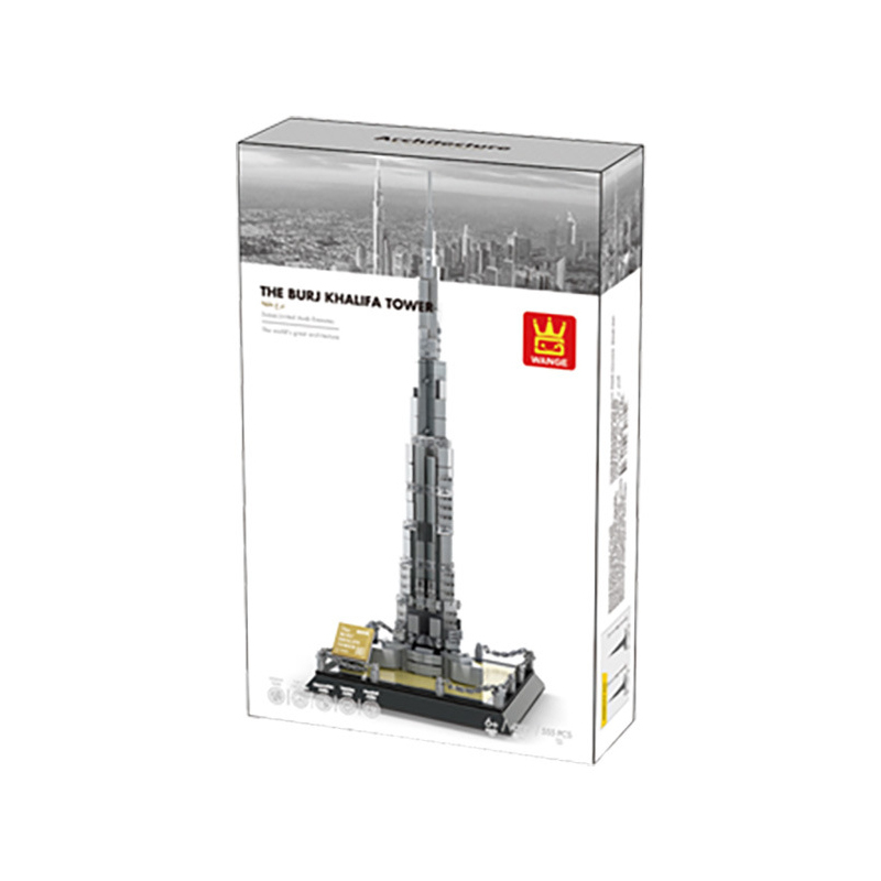 WANGE Burj Khalifa Tower building blocks set in color box packaging, featuring product image, model name, and piece count, suitable for gifting or collection