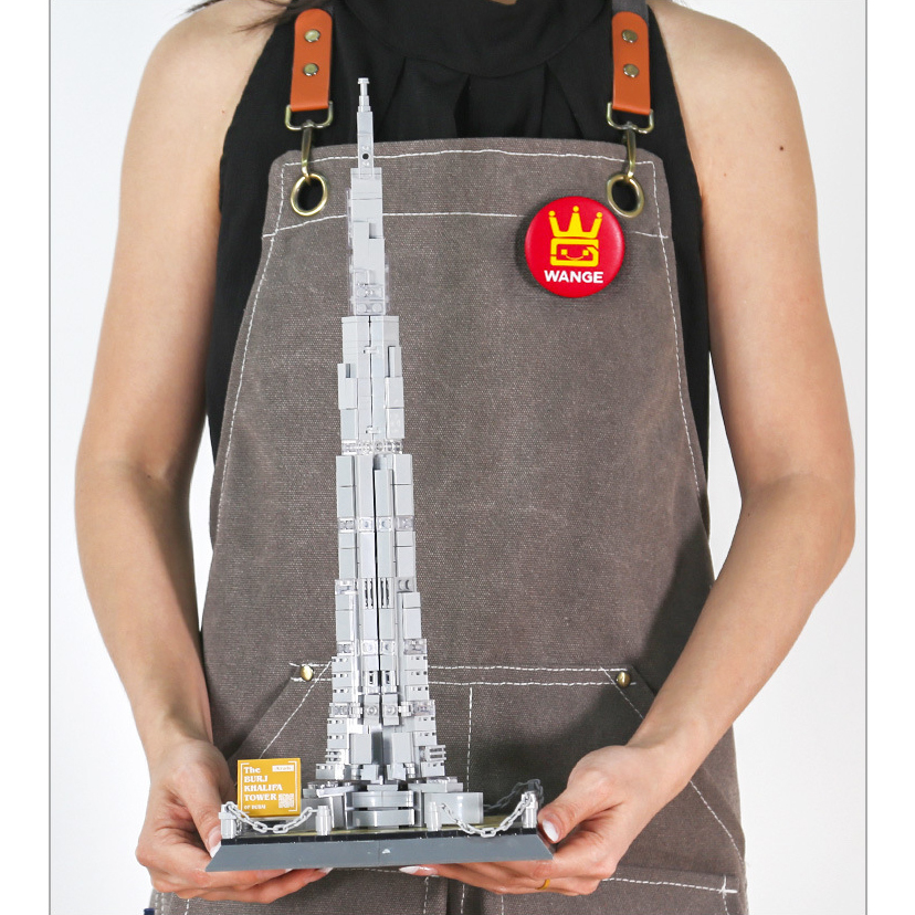 Burj Khalifa building blocks model displayed from multiple angles with detailed views of the base, structure, and spire, showcasing the complete design and intricate build