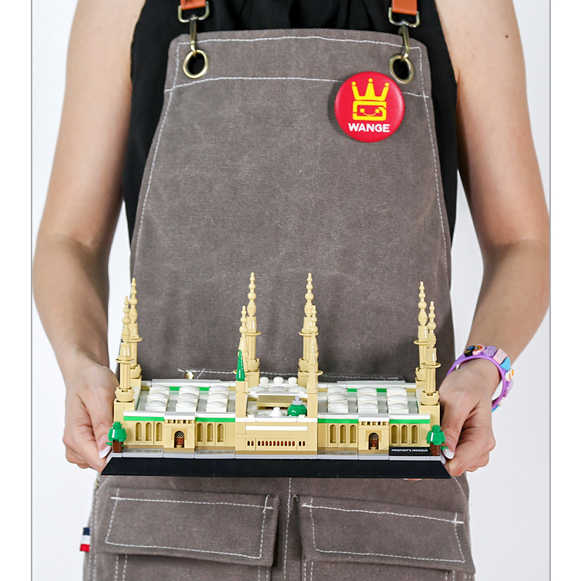 Prophet’s Mosque building blocks model held for size reference, highlighting detailed minarets, structure, and display scale for decoration or collection