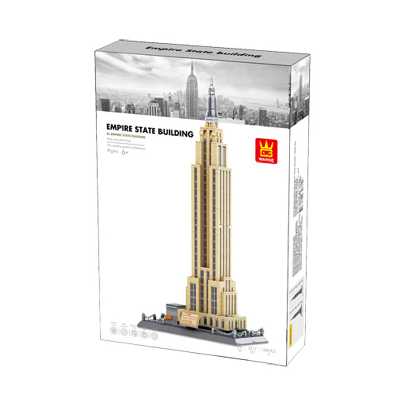 WANGE Empire State Building building blocks set packaging box with product image, showing 1559 pieces model, color box design, suitable for gifting, storage, and retail display presentation
