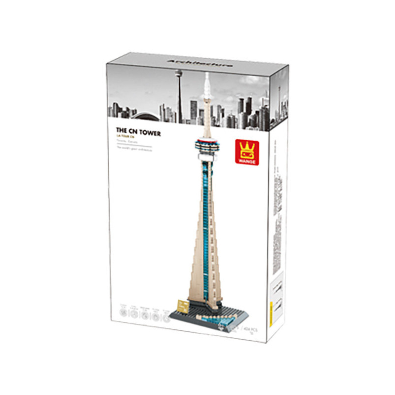 CN Tower building blocks set packaging box with product image, showing complete model design, branding, and presentation suitable for display, collection, or gifting