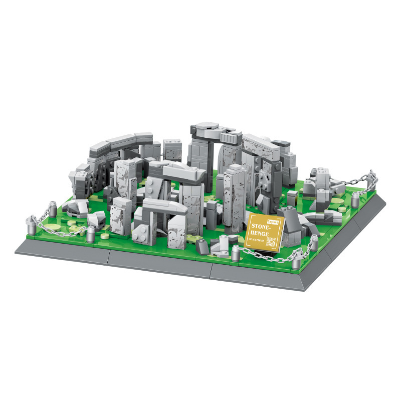 Stonehenge building blocks model with detailed stone structure, circular arrangement, and display base, showcasing realistic design and compact architecture model build