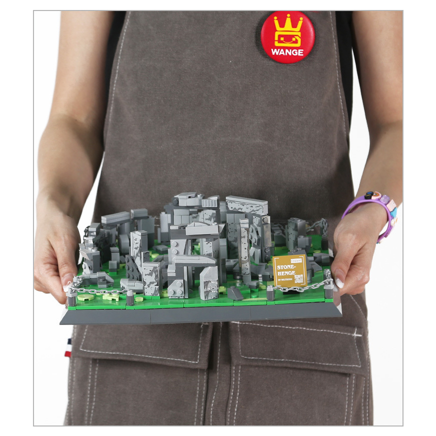Stonehenge building blocks model held for scale, showcasing detailed stone textures, circular layout, and compact display size for desks or shelves