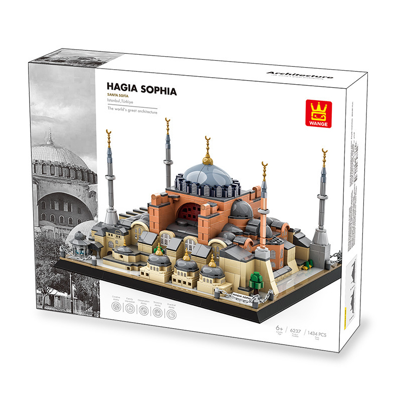 Hagia Sophia building blocks set in original packaging box, featuring detailed model preview, 1434 pieces count, and architectural design concept for collectors and display