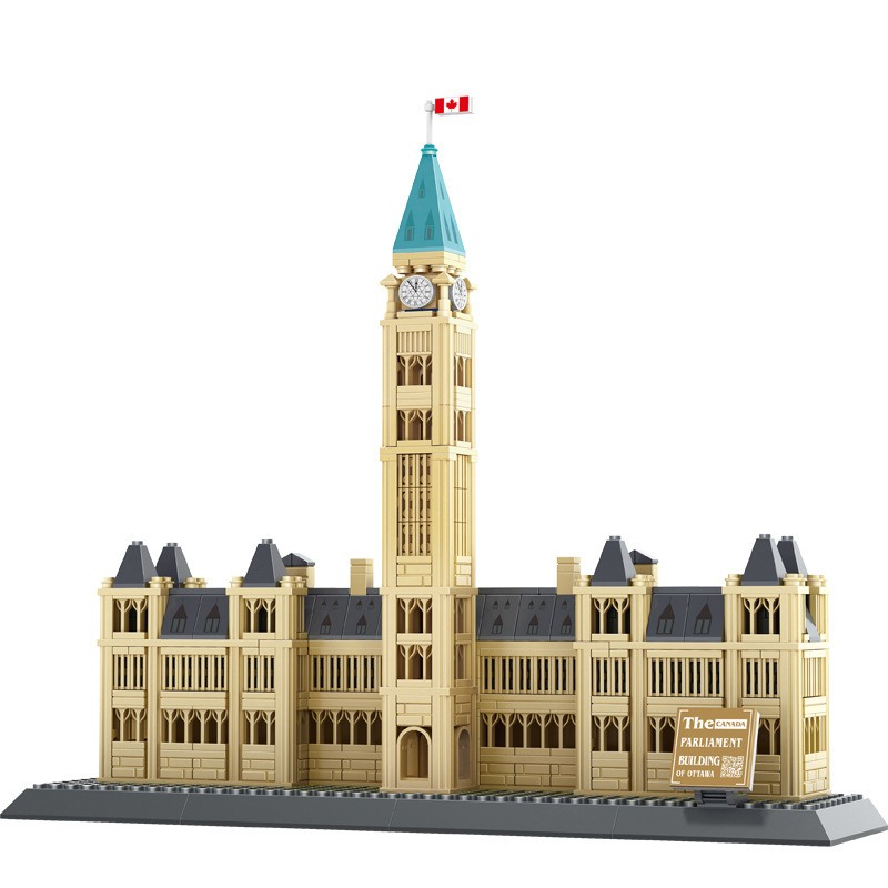 WANGE Parliament Buildings Ottawa Canada building blocks model with central clock tower, symmetrical wings, and detailed architectural design