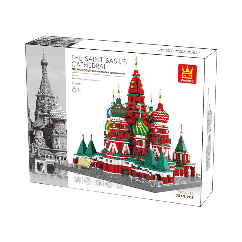 WANGE Saint Basil’s Cathedral building blocks set packaging with model image and 3213 pieces detail