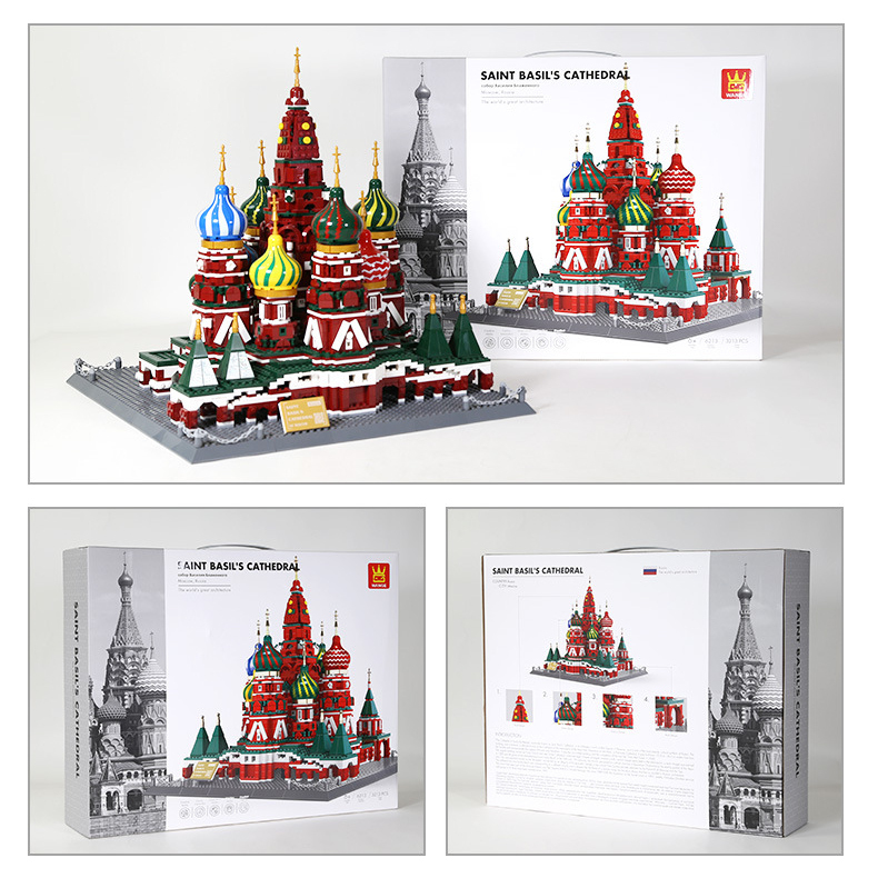 WANGE Saint Basil’s Cathedral building blocks model displayed with packaging box and product presentation view