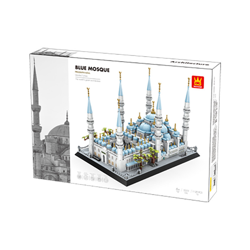 WANGE Blue Mosque Istanbul Turkey building blocks set packaging showing detailed model design, product image, and architectural theme presentation