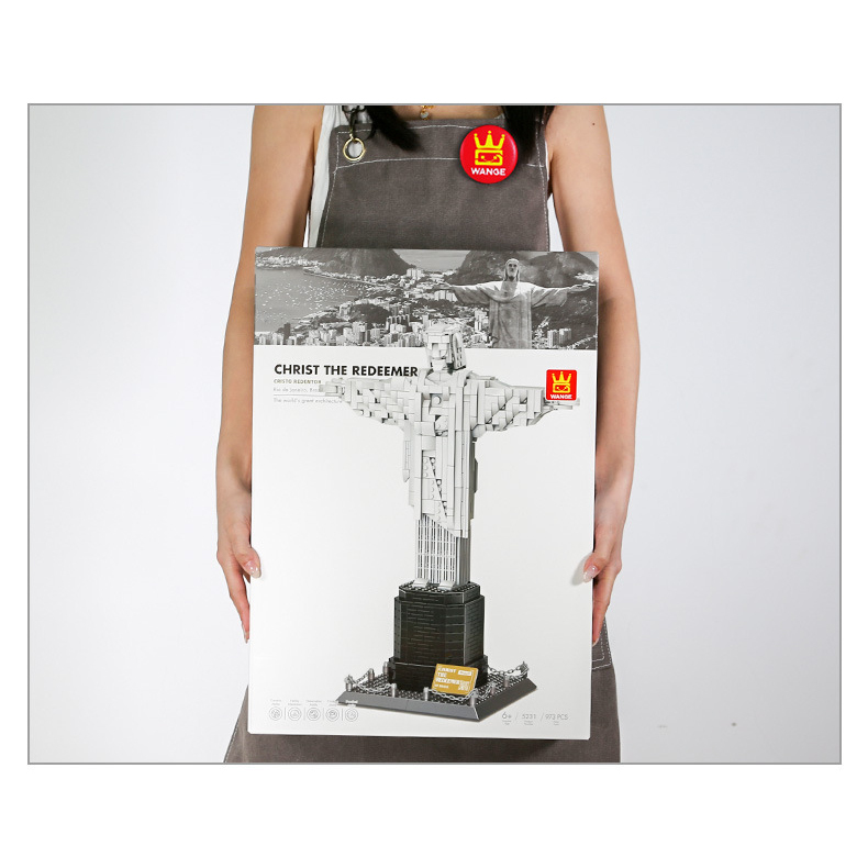 Christ the Redeemer building blocks color box packaging showing completed model design, suitable for gifting, collection and retail display