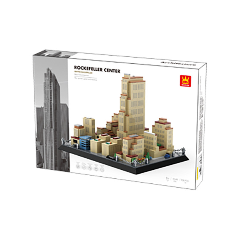 Rockefeller Center New York building blocks set packaging box featuring model preview, clean layout, and architectural design details for display and collection