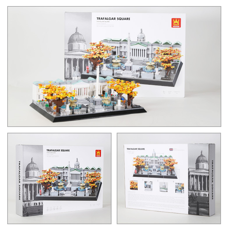 WANGE Trafalgar Square building blocks completed model with color box packaging, ideal for display, collection, and gifting