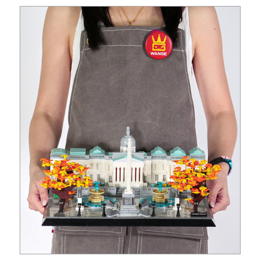 WANGE Trafalgar Square building blocks completed model with detailed architecture, fountains, and trees, ideal for display and collection