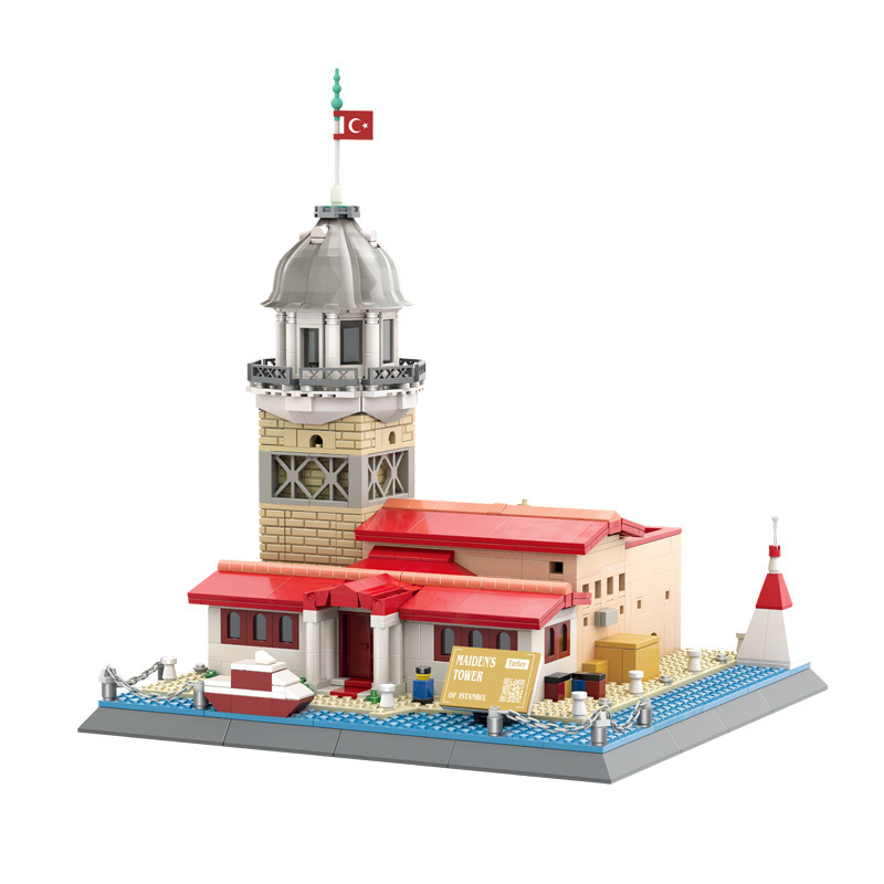 WANGE Maiden’s Tower building blocks model featuring domed tower, textured walls, and realistic base, isolated on a white background for clear product view