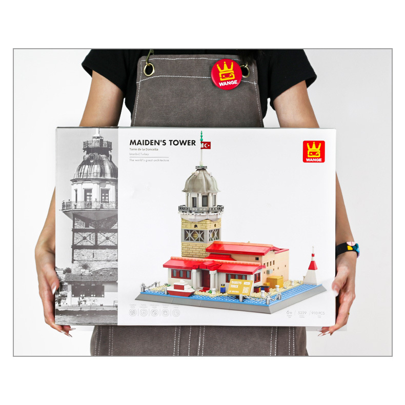 Maiden’s Tower building blocks packaging box showing full model design and product scale for display and gifting reference