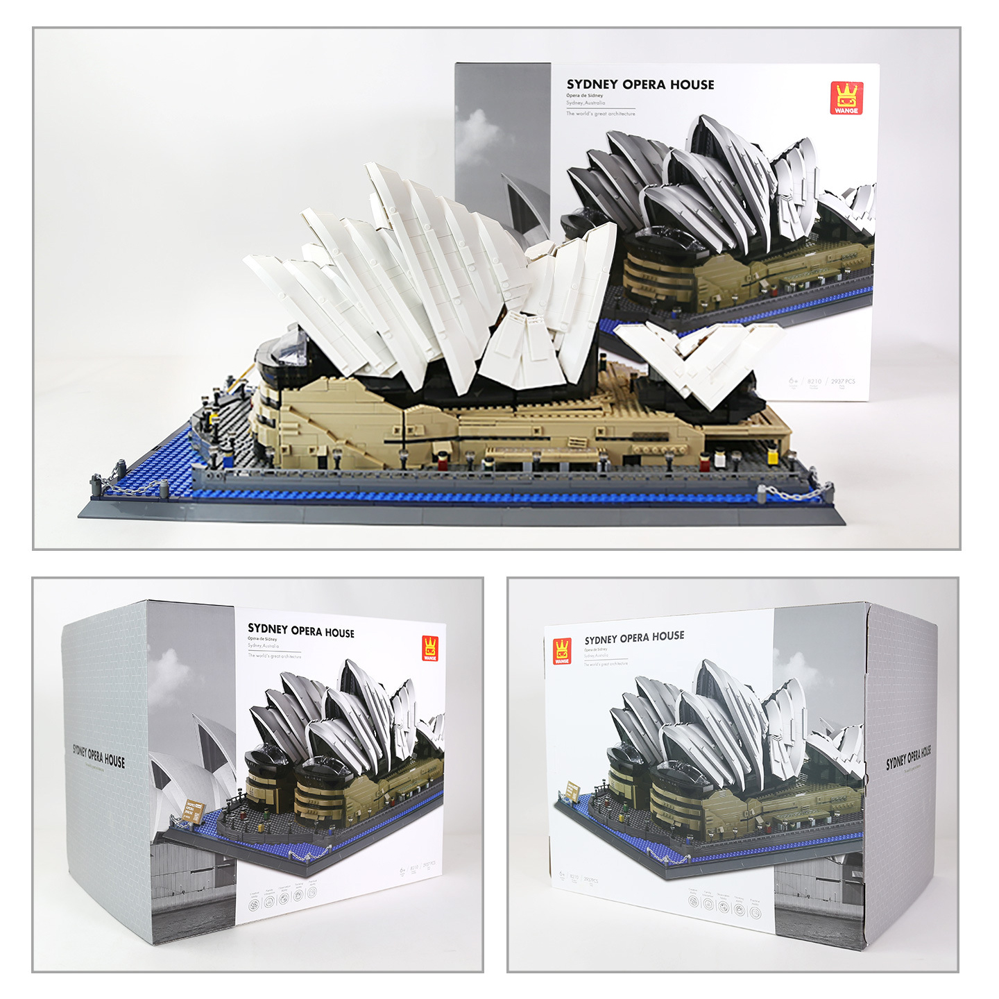 Sydney Opera House building blocks model displayed with packaging box, showcasing completed build and collectible presentation