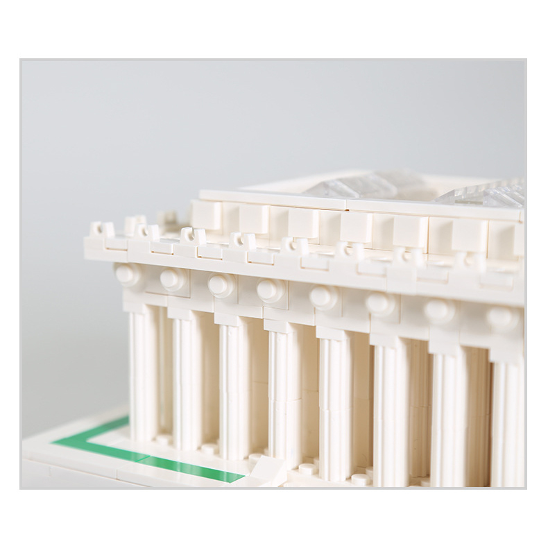 Lincoln Memorial building blocks model close-up showing detailed columns, exterior wall design, and clean architectural lines