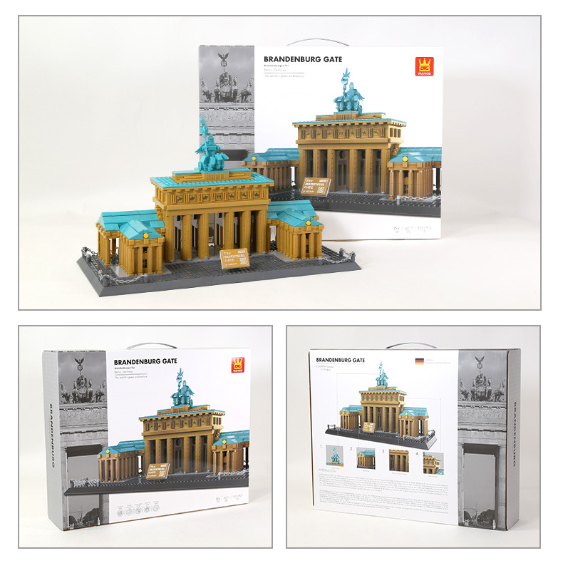 WANGE Brandenburg Gate Berlin Germany building blocks model with packaging box, architectural display set for collection and decor