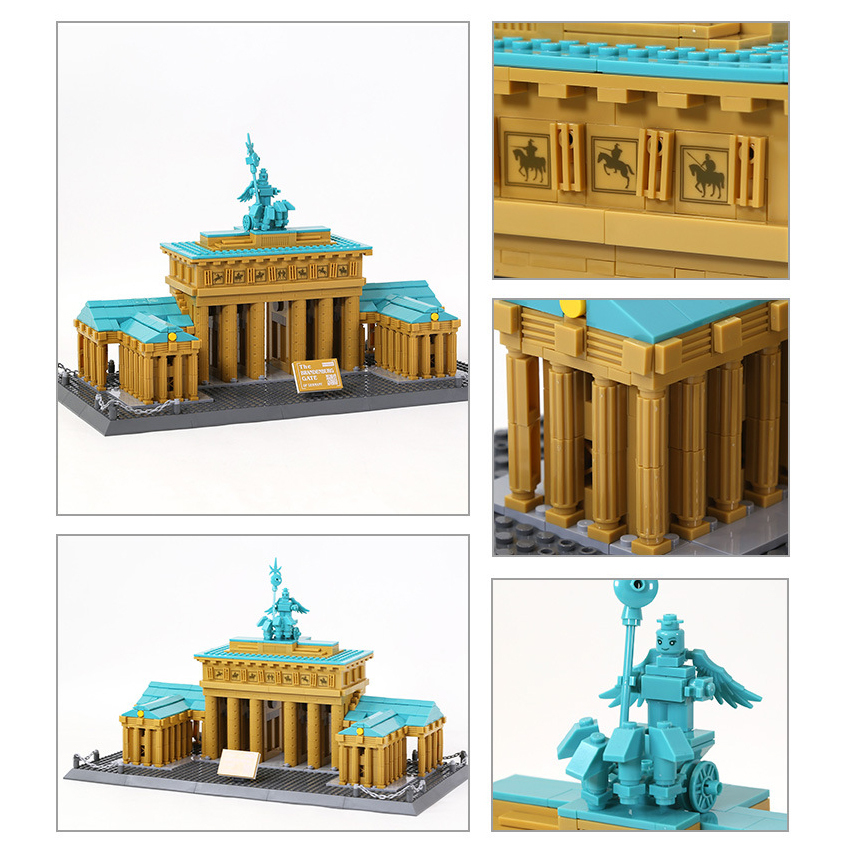 Brandenburg Gate Berlin Germany building blocks model with detailed close-up views of columns, decorative panels, and Quadriga statue