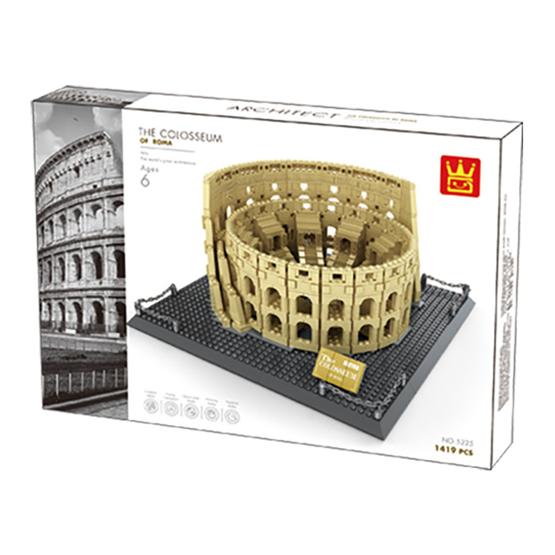 Colosseum Rome Italy building blocks set in color box packaging featuring detailed model design and product presentation for display and gifting