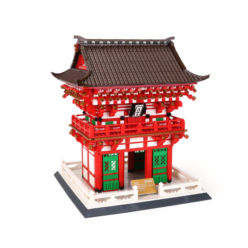Kiyomizu-dera Niomon Gate building blocks model featuring detailed red gate structure, curved rooflines, and intricate architectural elements for display and collection