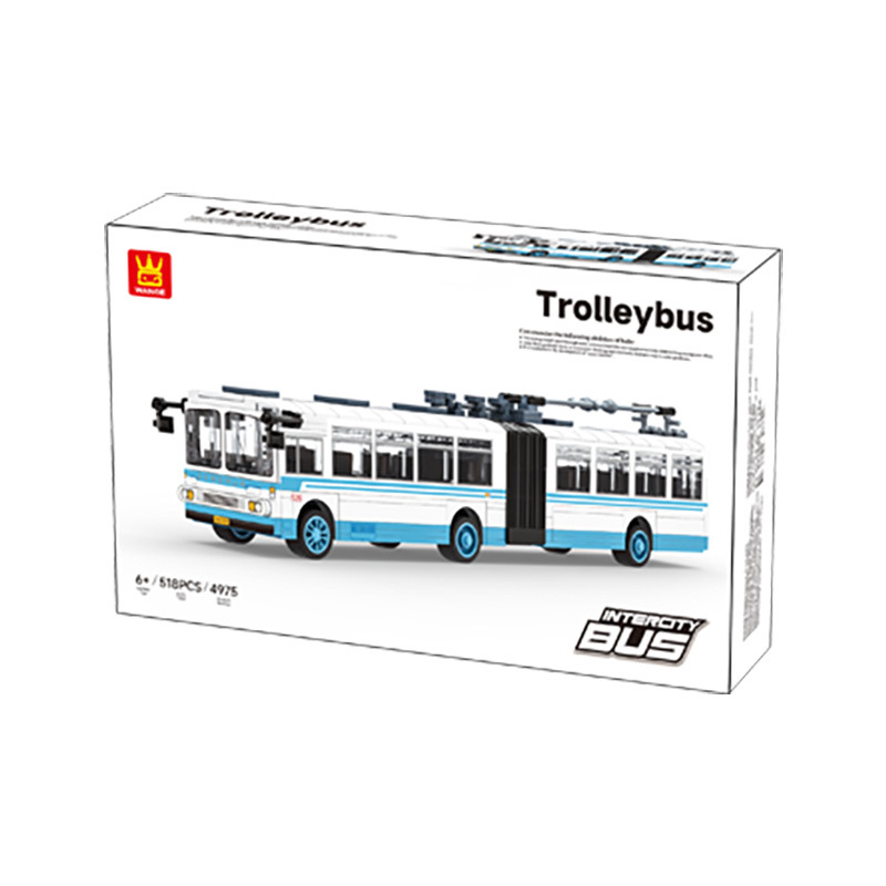 WANGE trolleybus building blocks set packaging box with model image and Intercity Bus series branding