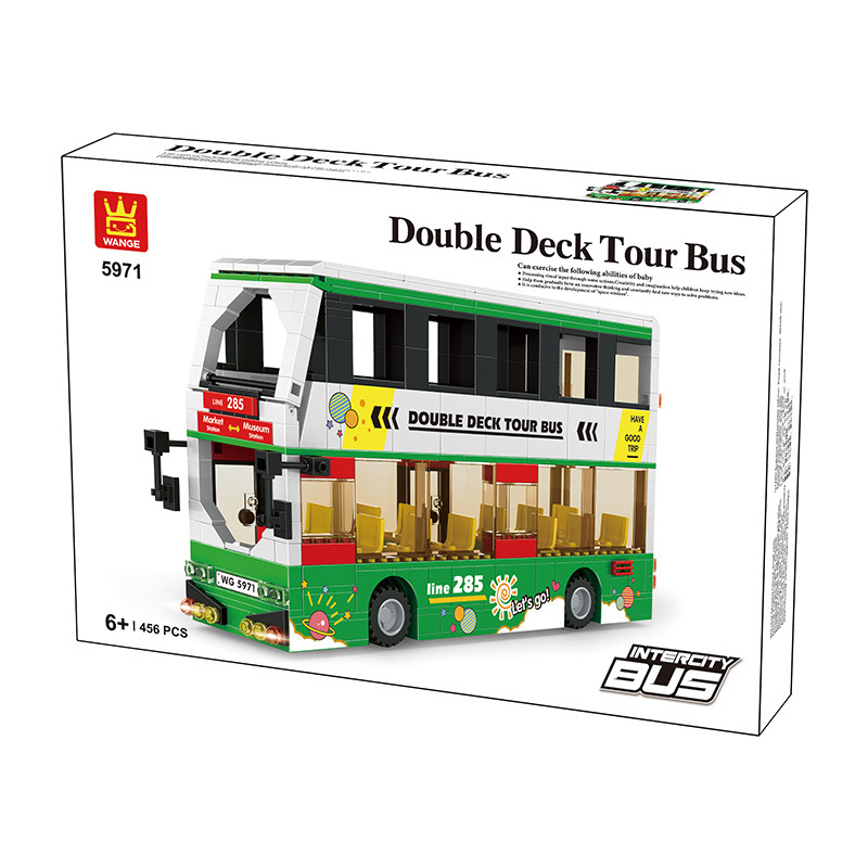 Double Deck Tour Bus building blocks set packaging box featuring model image, product branding, and 456-piece count for city sightseeing bus design