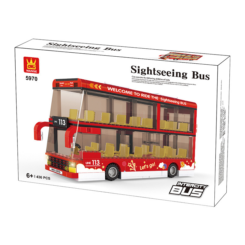 WANGE Sightseeing Bus building blocks set packaging box showing completed double-decker bus model with 436 pieces and product branding