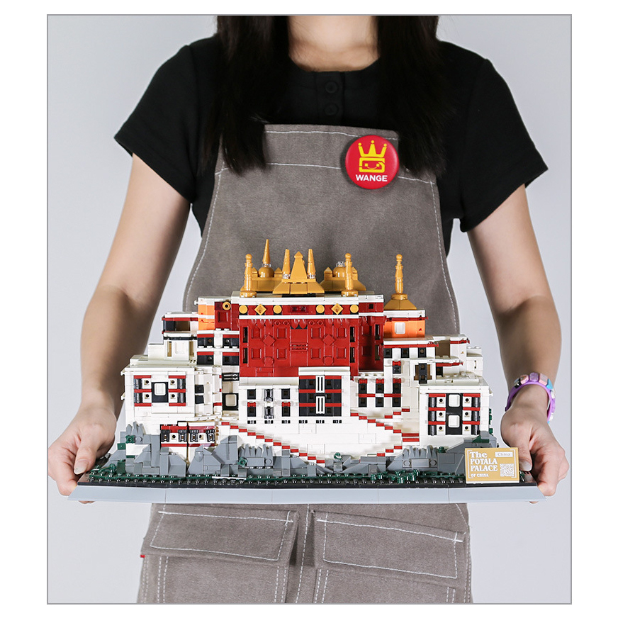 Potala Palace building blocks model showcasing layered structure, red and white facade, and golden rooftops, perfect for display and collection