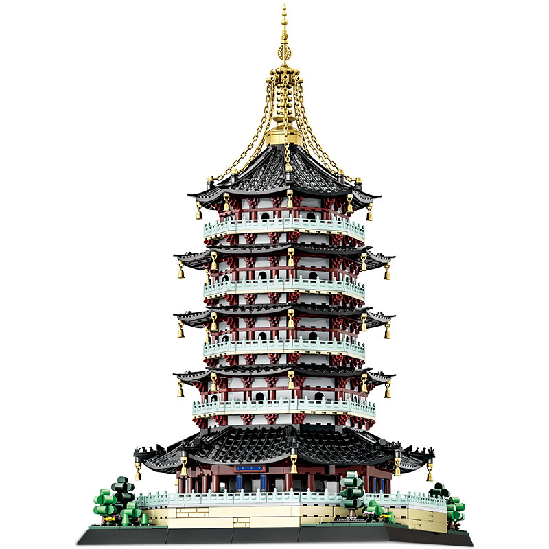 Leifeng Pagoda building blocks model featuring layered floors, intricate rooflines, and stable base for display and collection