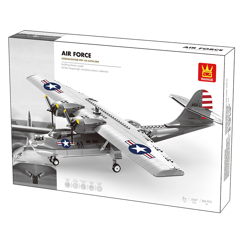 WANGE PBY-5A Catalina seaplane building blocks color box packaging featuring aircraft artwork and model details