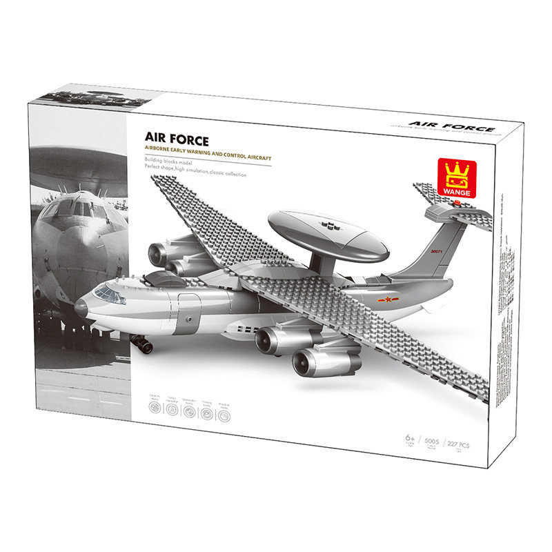 AWACS aircraft building blocks set packaging showing radar dome aircraft design and Air Force themed box artwork