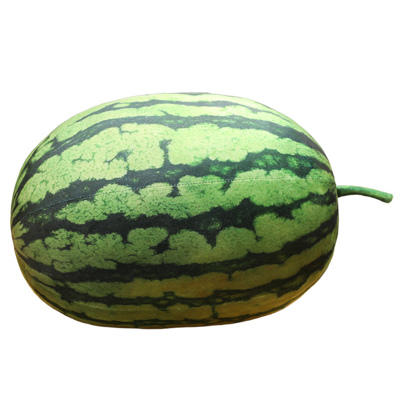 Rectangle watermelon plush pillow with realistic fruit design and soft plush texture on white background