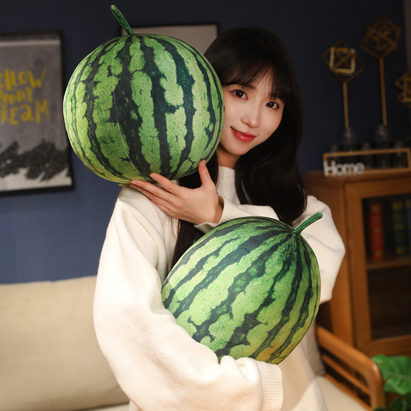 Realistic round and rectangle watermelon plush pillows with soft texture for cozy home decor