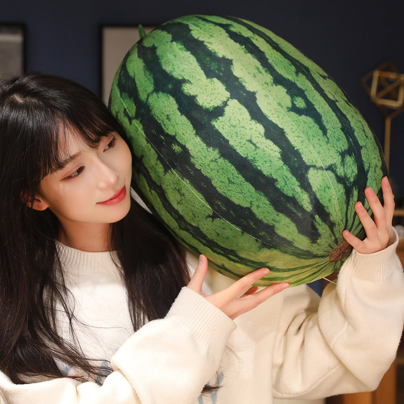 Large realistic watermelon plush cushion with soft stuffing and lifelike fruit details