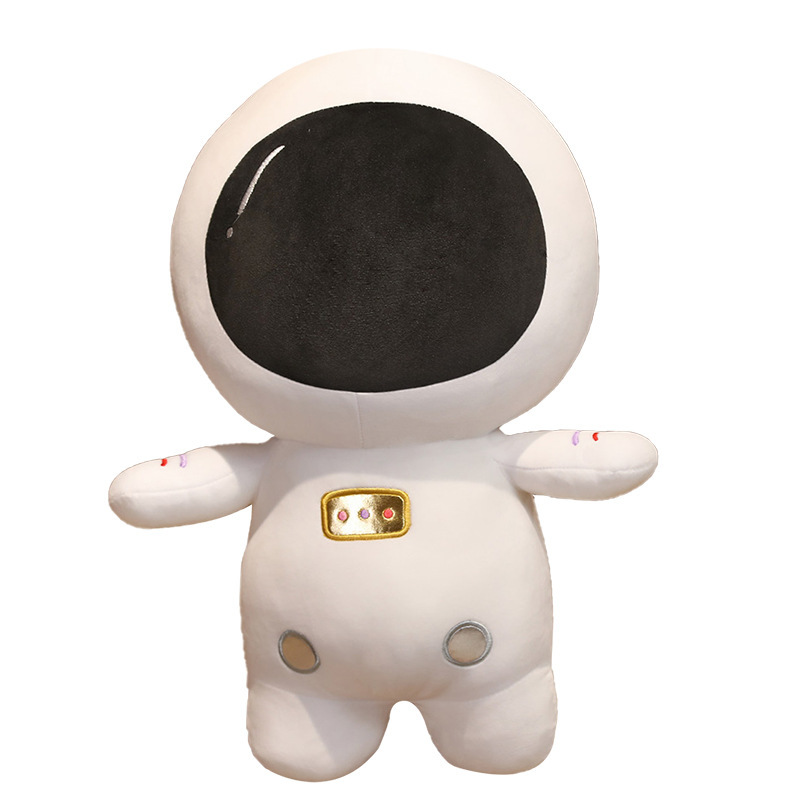 Cute astronaut plush toy with soft plush fabric, black visor detail, and fluffy PP cotton filling on white background