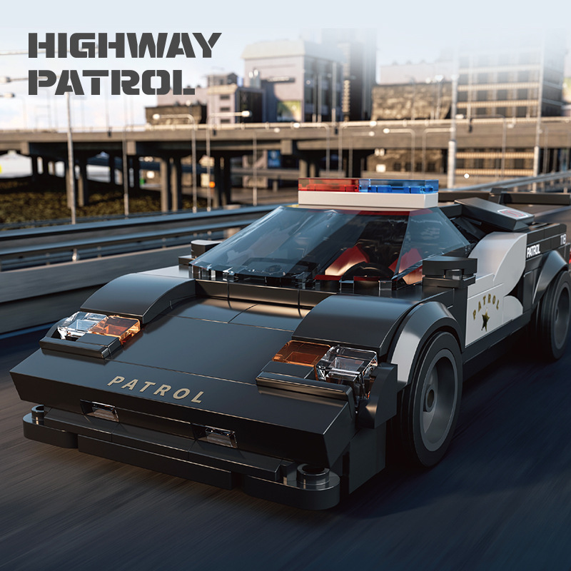 Xbert Highway Patrol police car building blocks model with sporty black and white patrol vehicle design and rooftop light bar