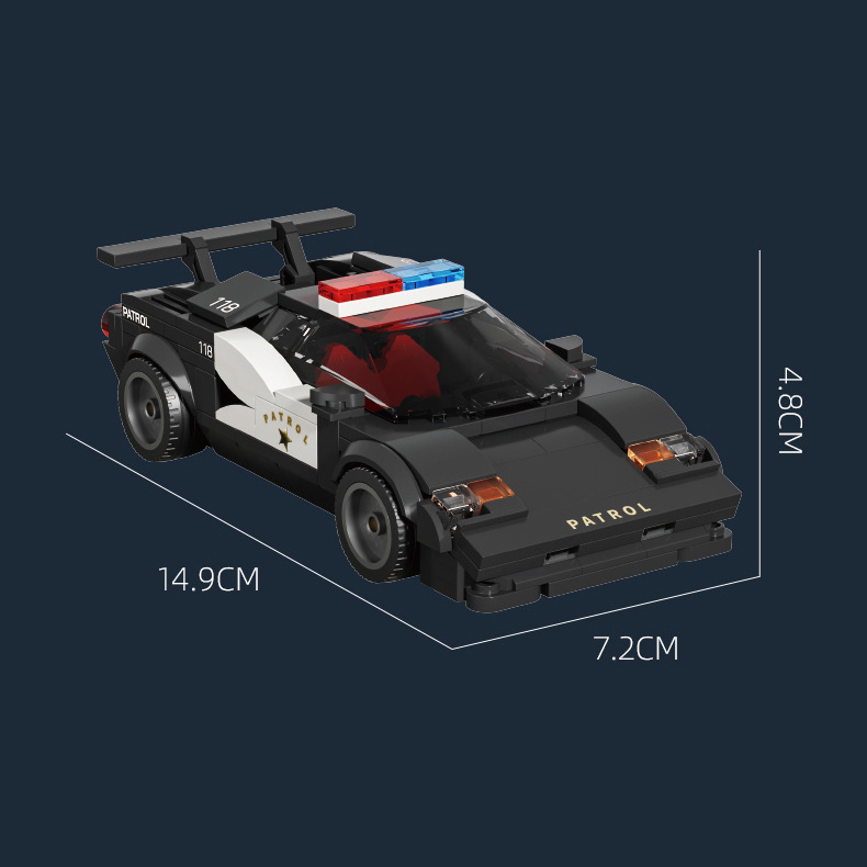 Xbert Highway Patrol police car building blocks model size reference showing compact vehicle dimensions and sporty patrol car design