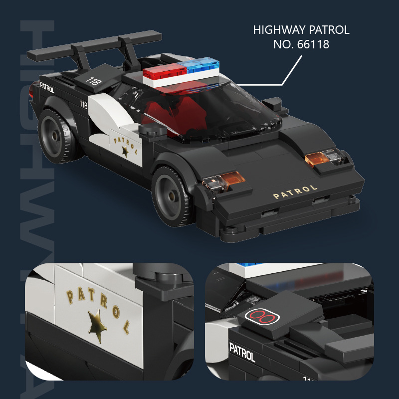 Xbert Highway Patrol building blocks police car featuring detailed patrol graphics and sleek city vehicle styling