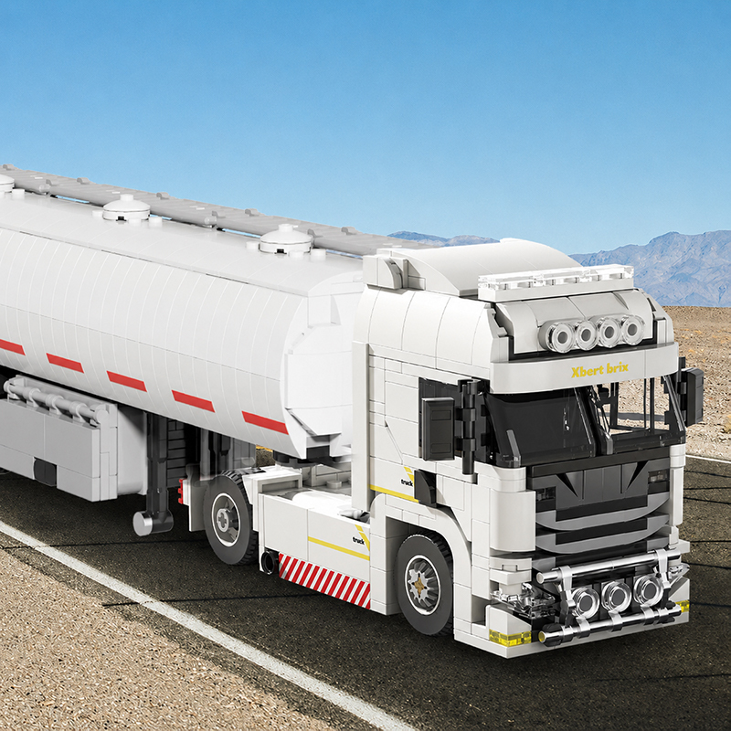 Xbert European truck with fuel tank trailer building blocks model connected as a complete tanker transport vehicle display