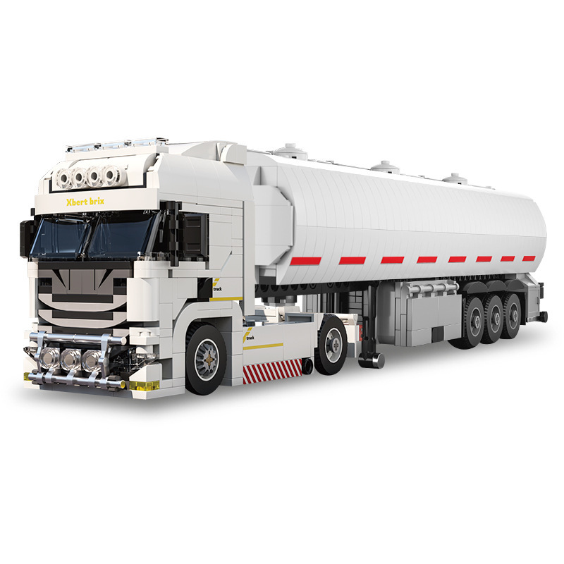 Xbert European tanker truck building blocks model with detachable fuel tank trailer on plain background