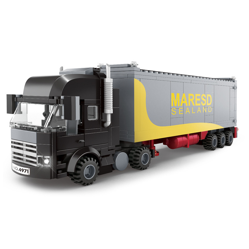 WANGE Container Truck building blocks model with black truck cab and grey cargo container trailer displayed on a clean background