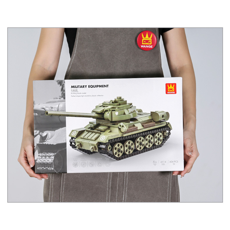 WANGE T-34-85 Medium Tank building blocks packaging showcasing detailed tank model presentation and collectible military-themed box design