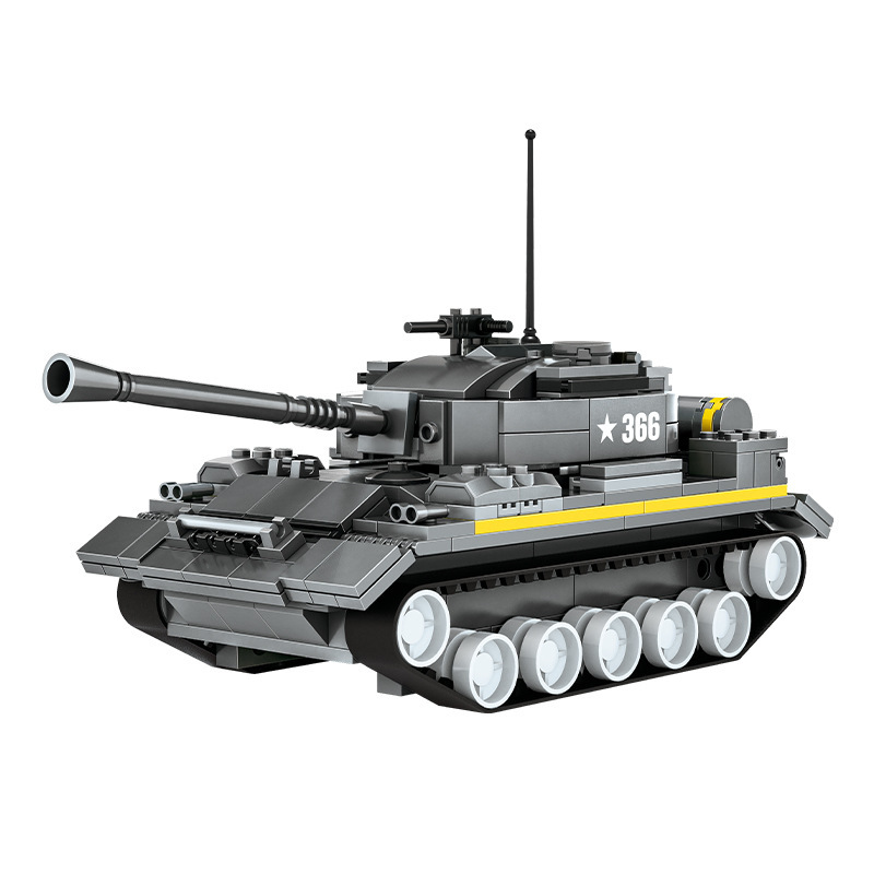 WANGE T-54 medium tank building blocks model with realistic armor details, rotating turret, long cannon barrel, and tracked vehicle structure on clean background